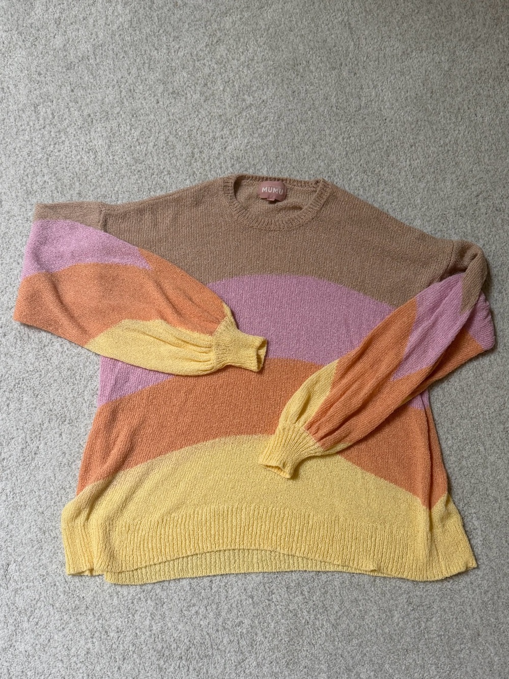 Show Me Your MuMu Pastel Colorblock Crewneck Sweater - Yellow, Pink, Orange, Tan